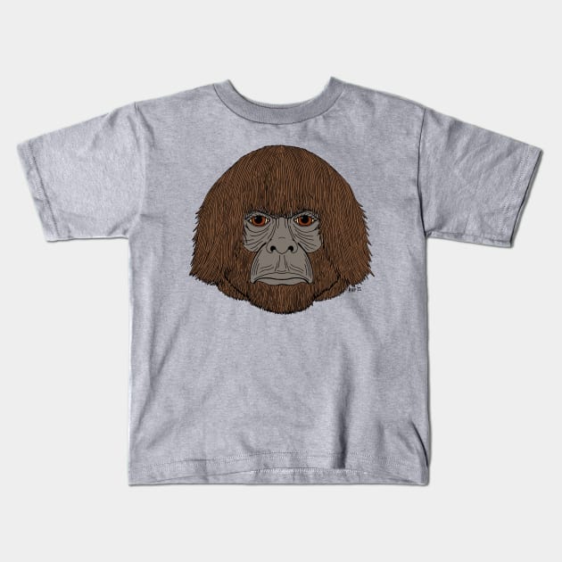 Bigfoot Portrait 2 (Human-Like) Kids T-Shirt by AzureLionProductions
